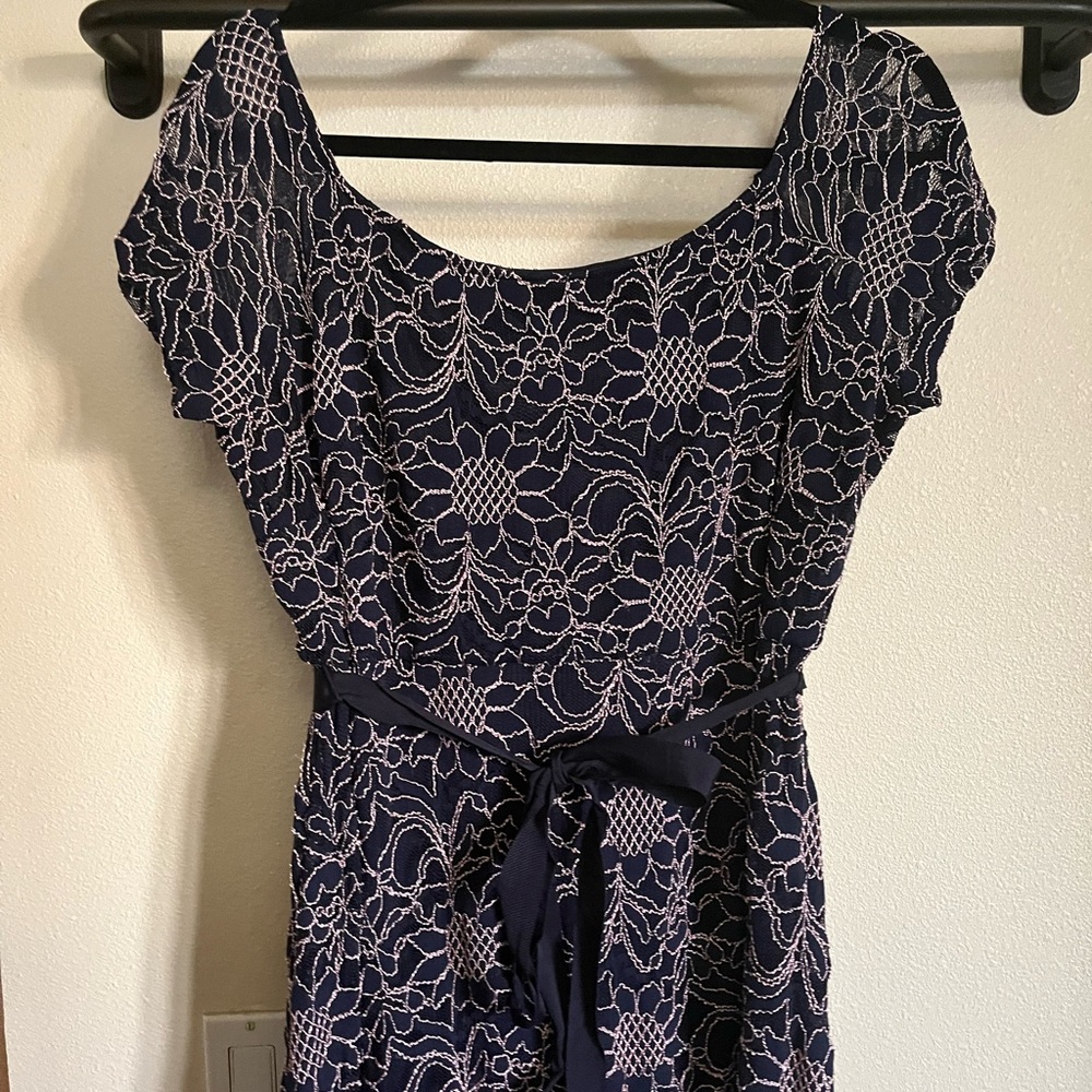 Motherhood Maternity Navy and Pink Lace Dress